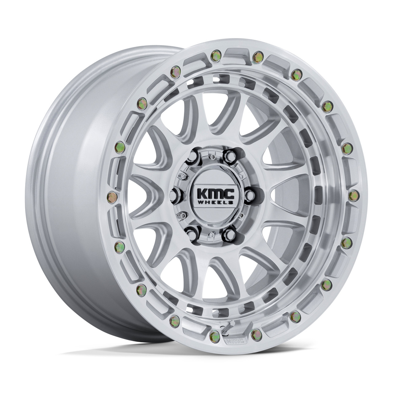 17" KMC KM556 Crux 17x8.5 6x135 0mm Gloss Silver W/ Machined Face Truck SUV Rim Offroad Wheel