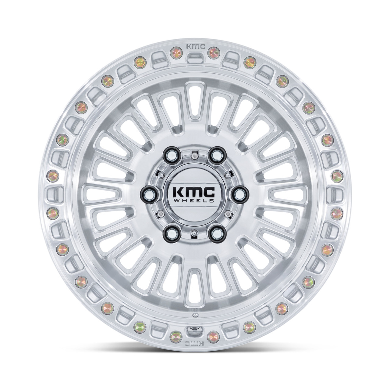 Set 4 17" KMC KM554 Aztec 17x8.5 6x5.5 25mm Silver Machined Face Truck SUV Rims Offroad Wheels