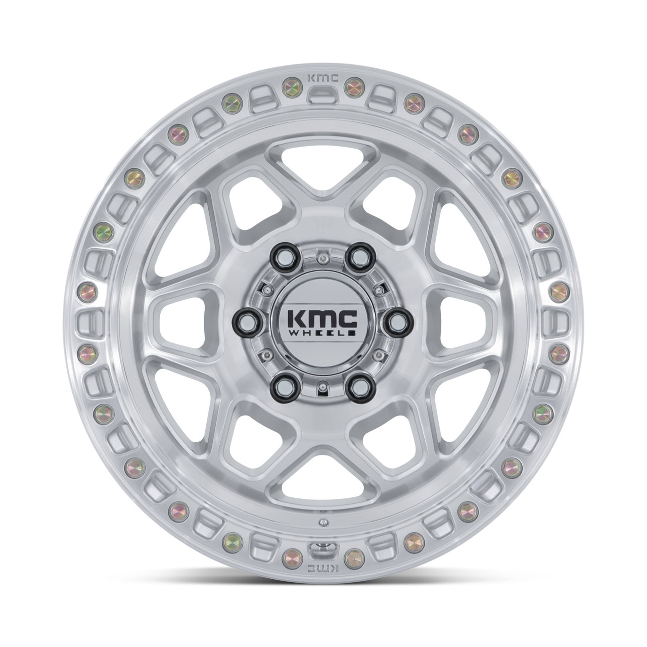 Set 4 17" KMC KM553 Torx 17x8.5 5x5 0mm Silver Machined Face Offroad Truck Rims Wheels