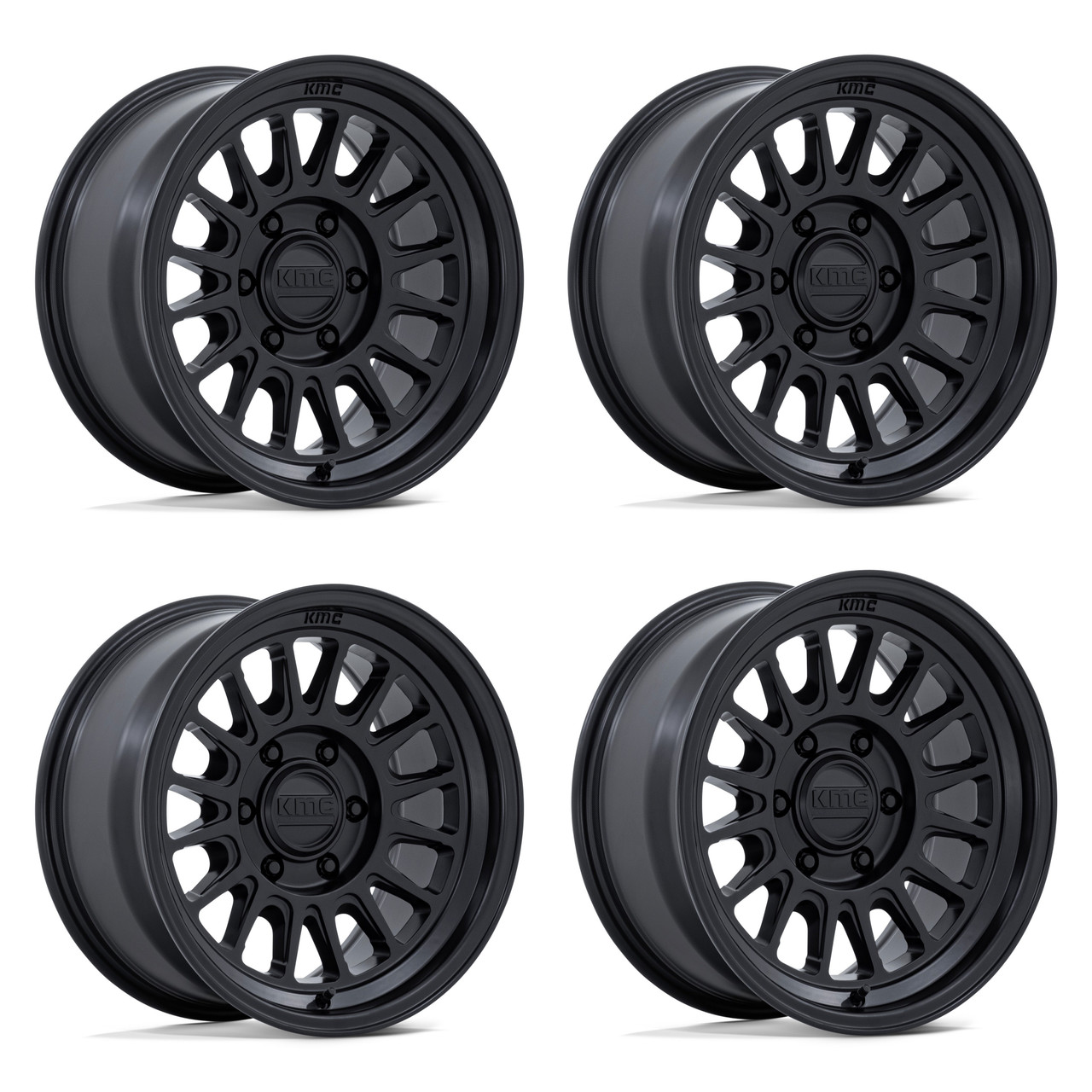 Set 4 17" KMC KM733 Impact FFT 17x8.5 6x135 0mm Matte Black Truck SUV Wheels Rims