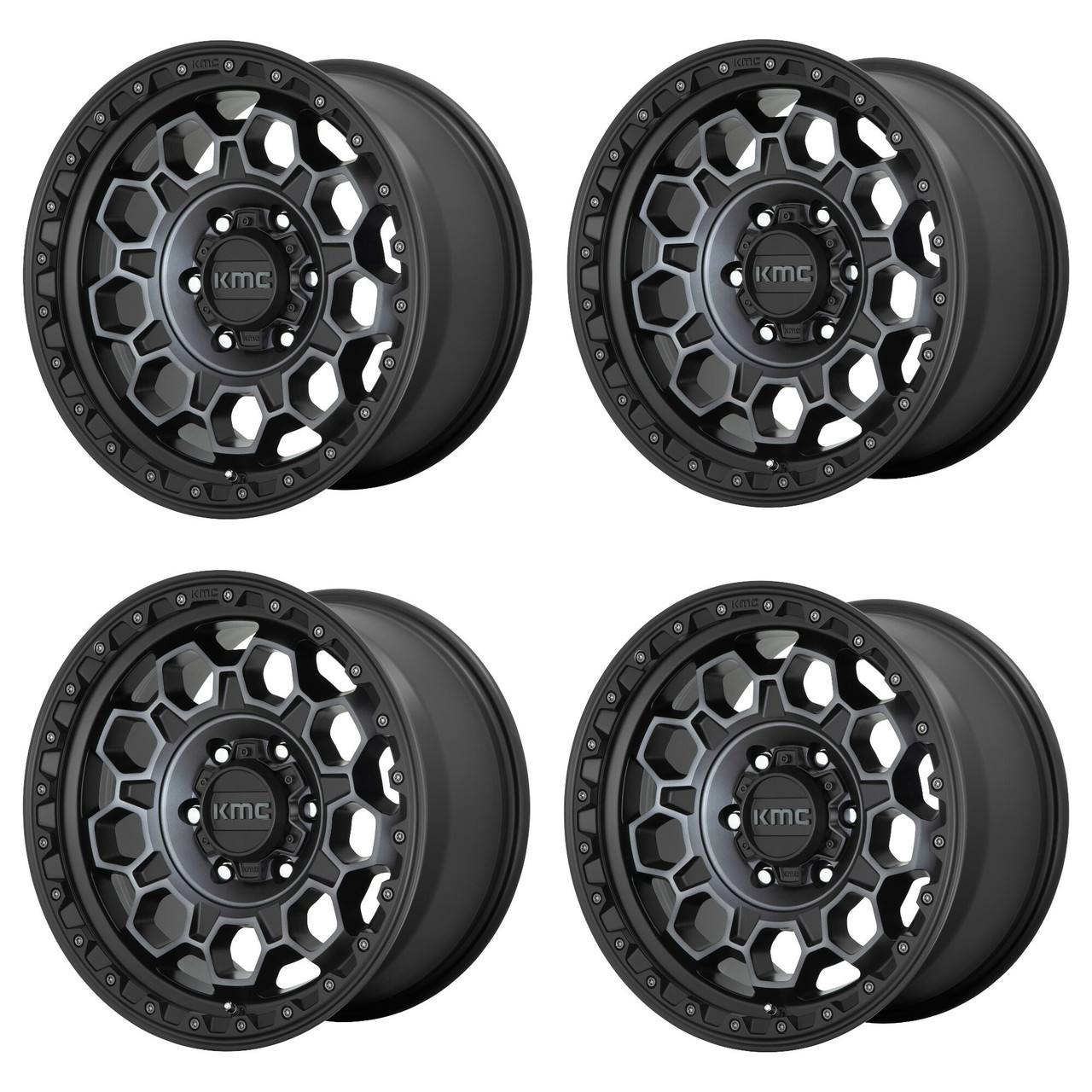 Set 4 KMC KM545 Trek 17x8 6x5.5 Satin Black With Gray Tint Wheels 17" 20mm Rims