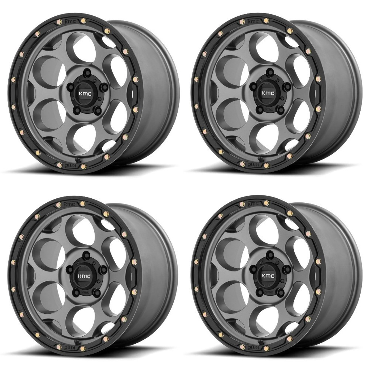 Set 4 KMC KM541 Dirty Harry 17x9 6x5.5 Satin Gray With Black Wheels 17" -12mm