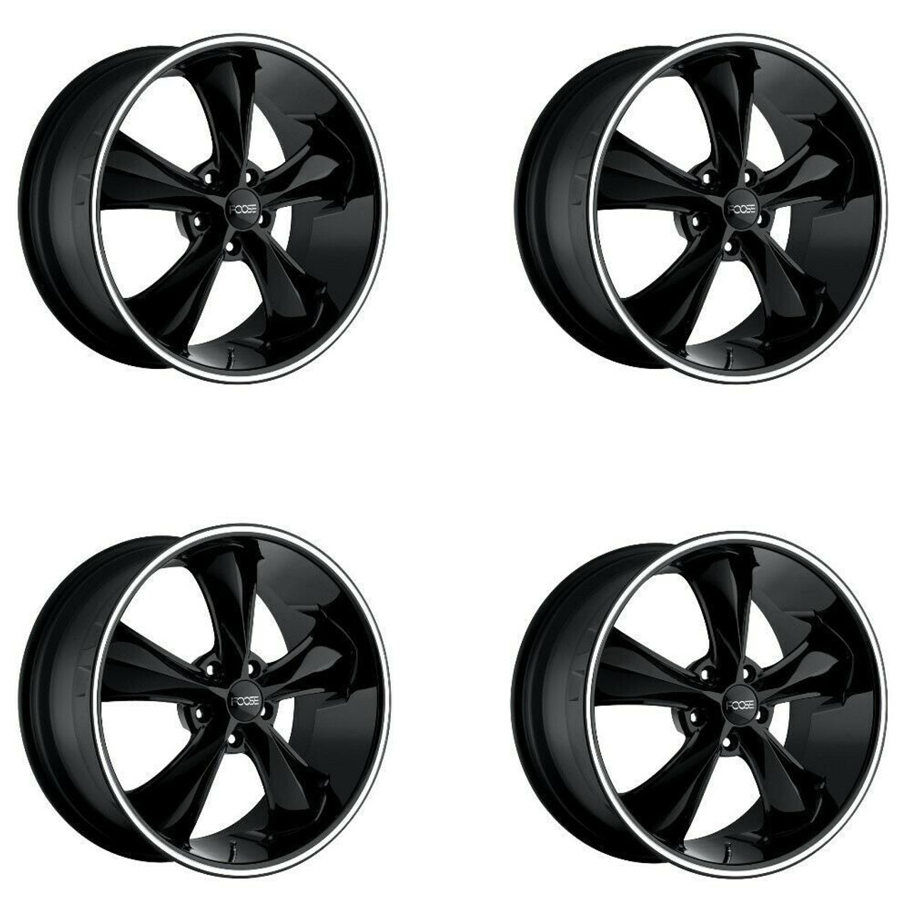Set 4 20" Foose F104 Legend 20x10 5x115 Gloss Black Milled Wheels 20mm Rims
