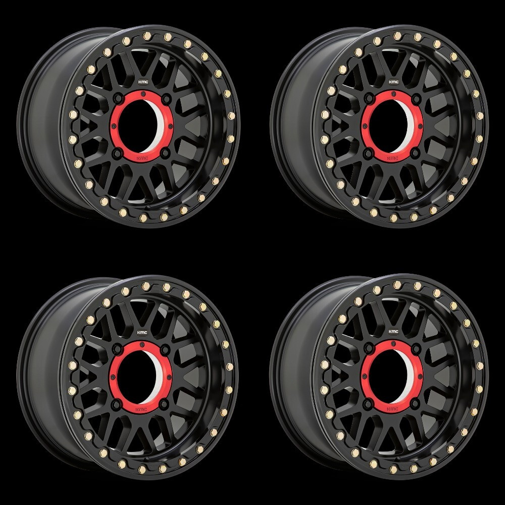 Set 4 KMC Powersports Ks235 Grenade Beadlock 15x7 4x137 Black Wheels 15" 10mm