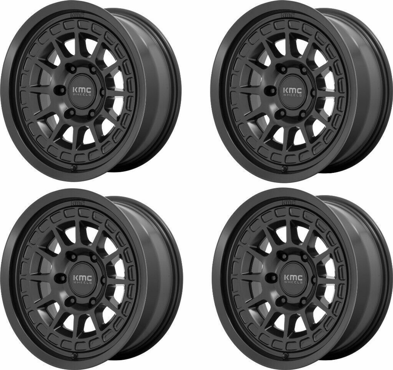 Set 4 16" KMC KM719 Canyon 16x8 6x5.5 Satin Black Wheels 0mm Truck Rims