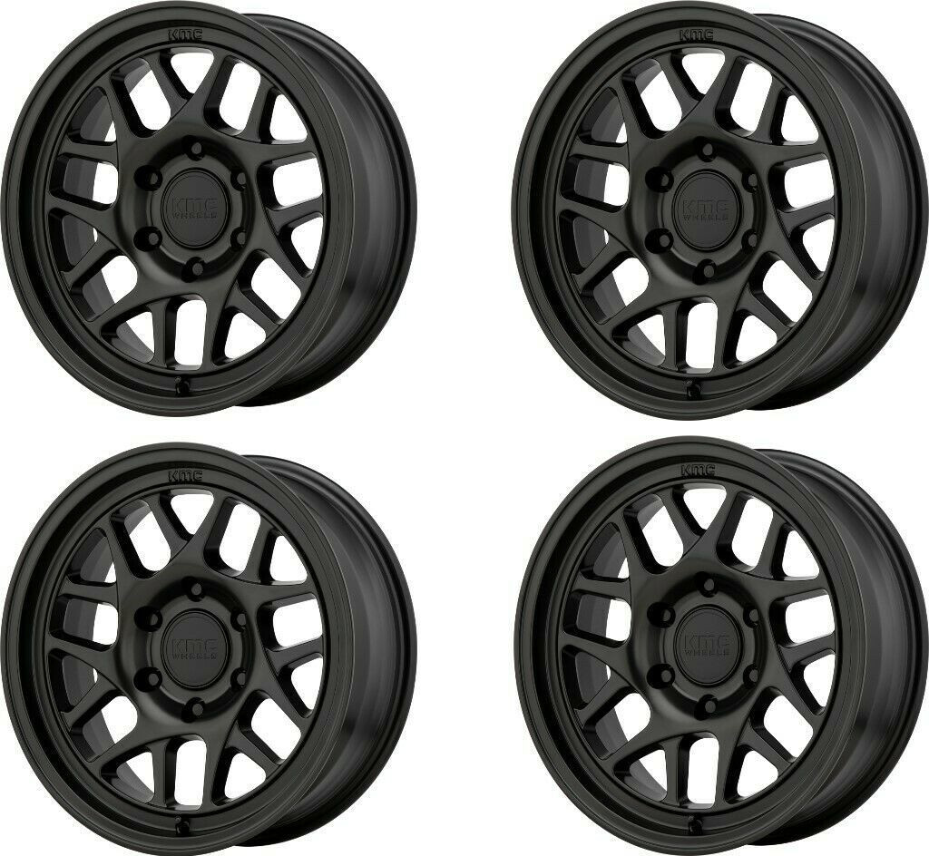 Set 4 KMC KM717 Bully Ol 17x8.5 6x120 Satin Black Wheels 17" 0mm For Chevy GMC