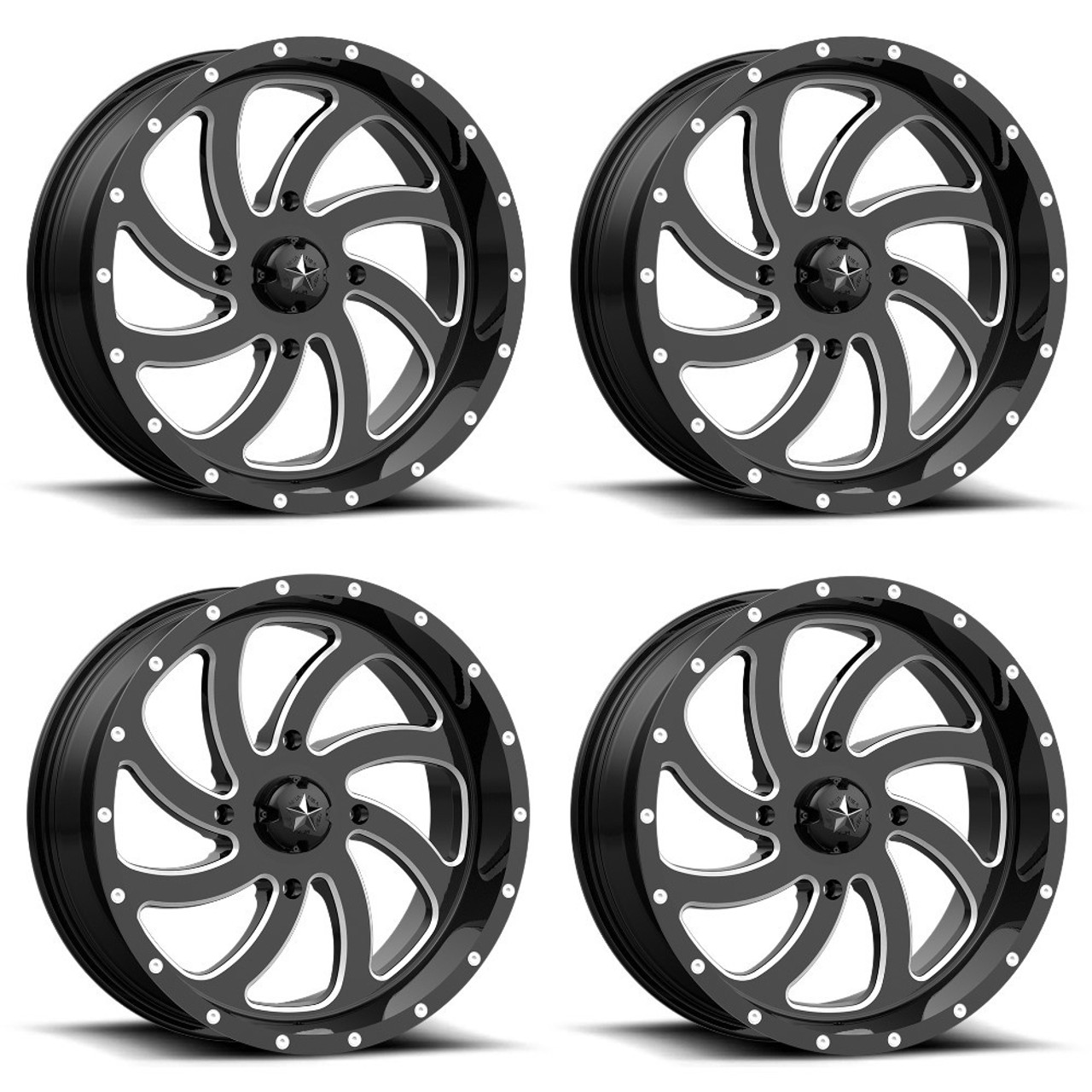 Set 4 MSA Offroad M36 Switch 22x7 4x156 Black Milled Wheels 22" 0mm Rims
