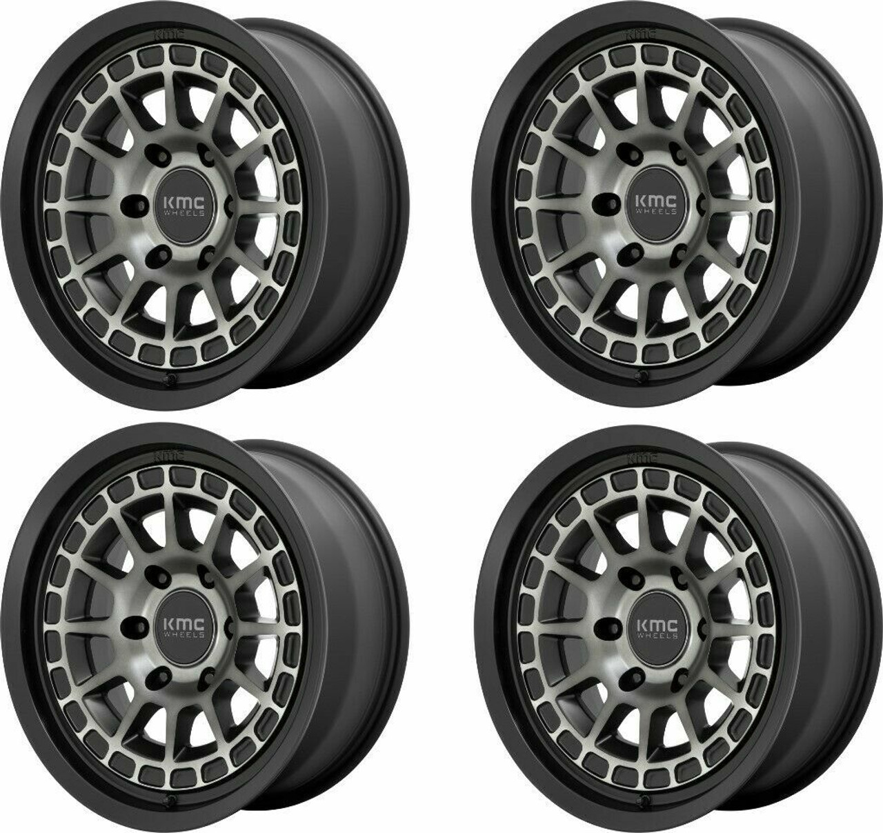 Set 4 17" KMC KM719 Canyon 17x8 5x4.5 Satin Black Gray Tint Wheels 35mm Rims