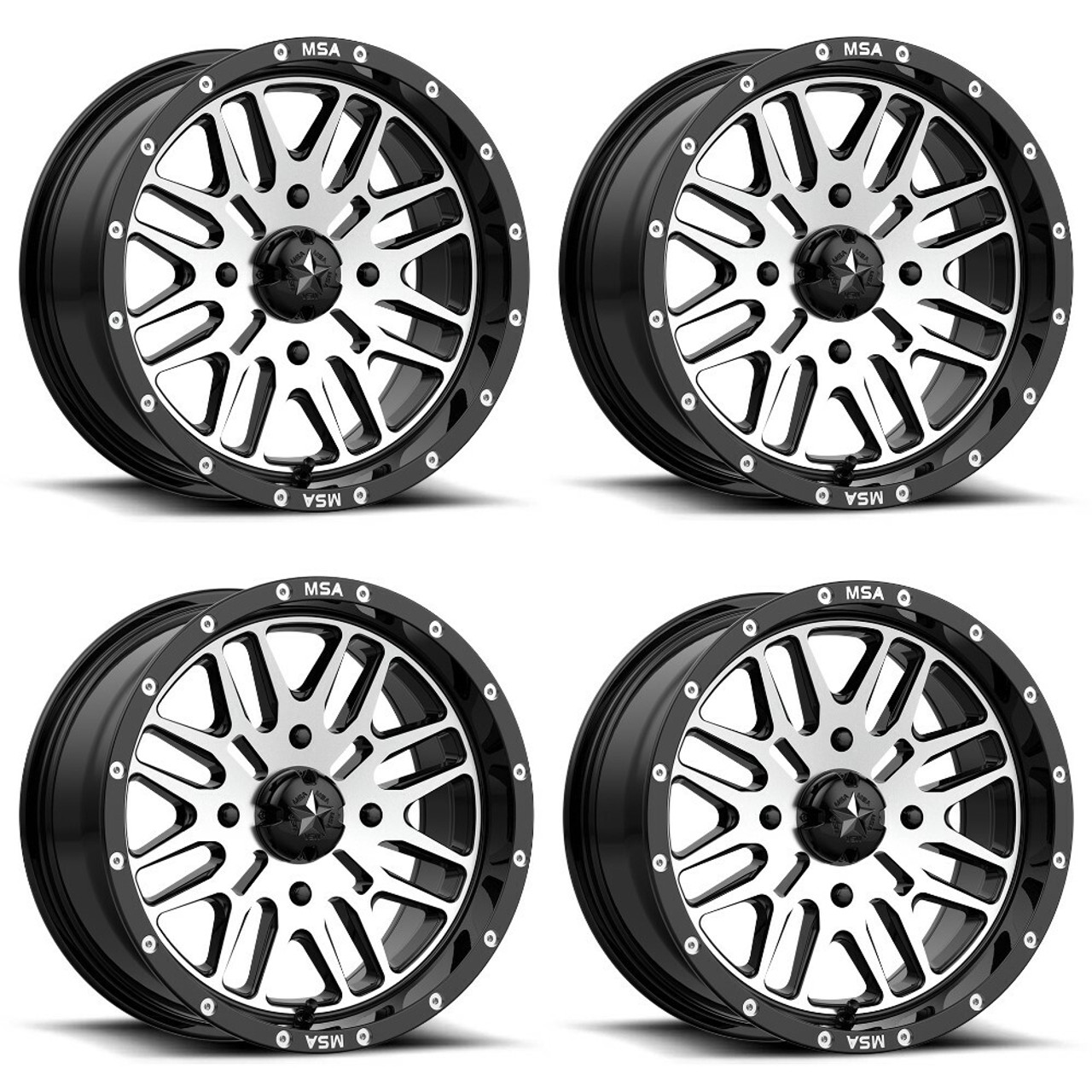 Set 4 MSA Offroad M38 Brute 15x7 4x156 Black Machined Wheels 15" 10mm Rims