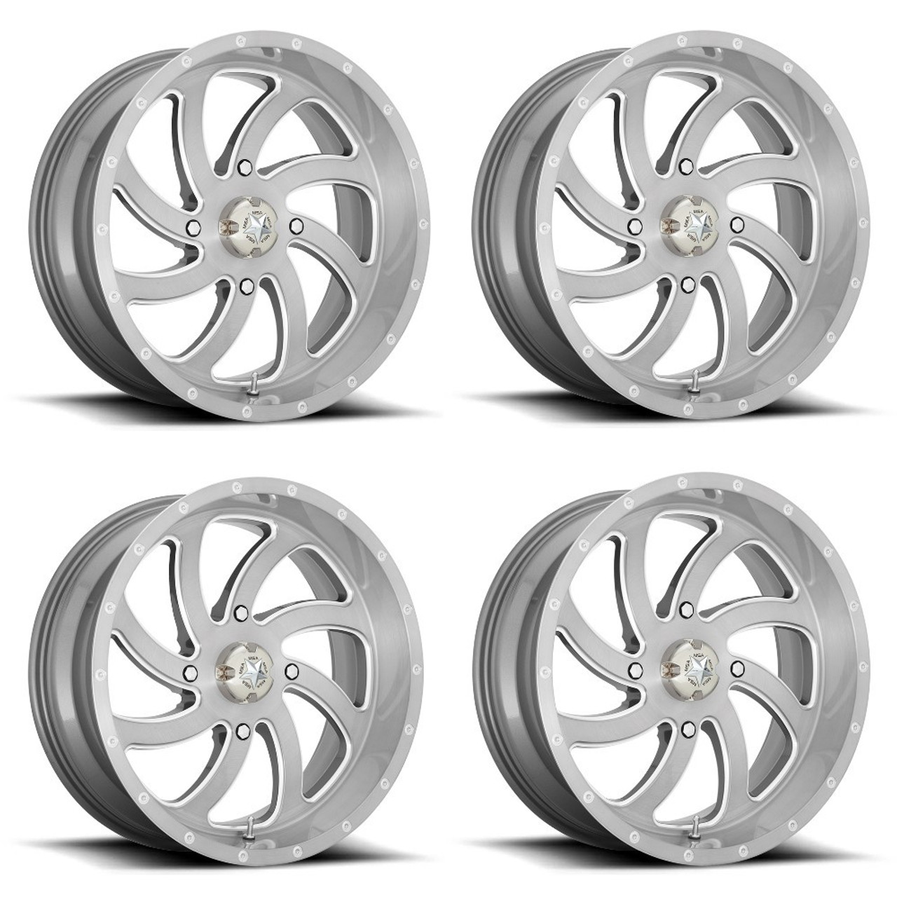 Set 4 24" MSA Offroad M36 Switch 24x7 4x156 0mm Wheels Brushed Titanium Rims