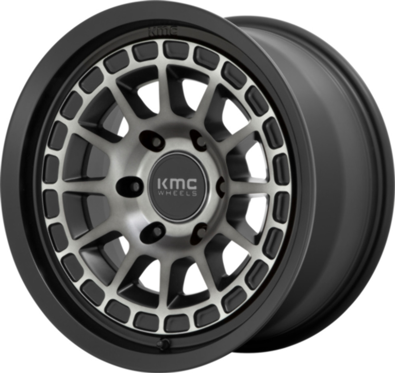 Set 4 KMC KM719 Canyon 17x8.5 5x5 Satin Black With Gray Tint Wheels 17" 0mm Rims
