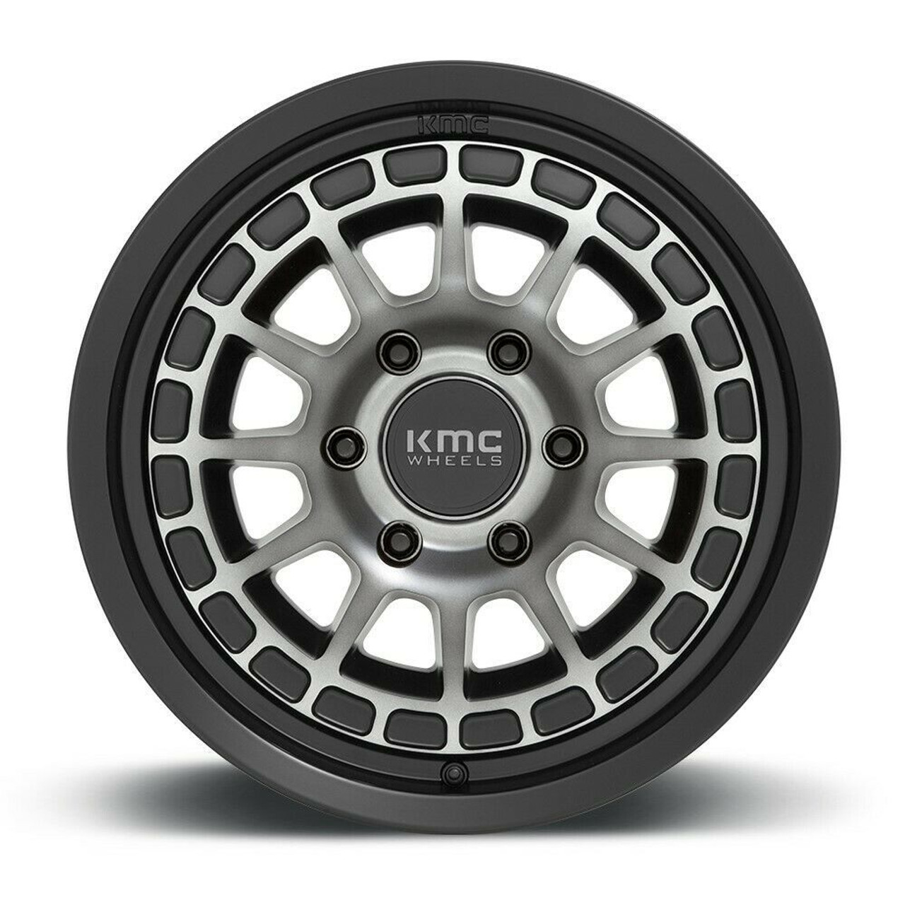 Set 4 KMC KM719 Canyon 17x8.5 5x5 Satin Black With Gray Tint Wheels 17" 0mm Rims