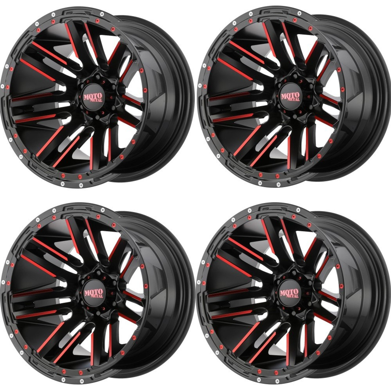Set 4 20" Moto Metal MO978 Razor 20x10 8x180  Black Machine Red Wheels -24mm Rim