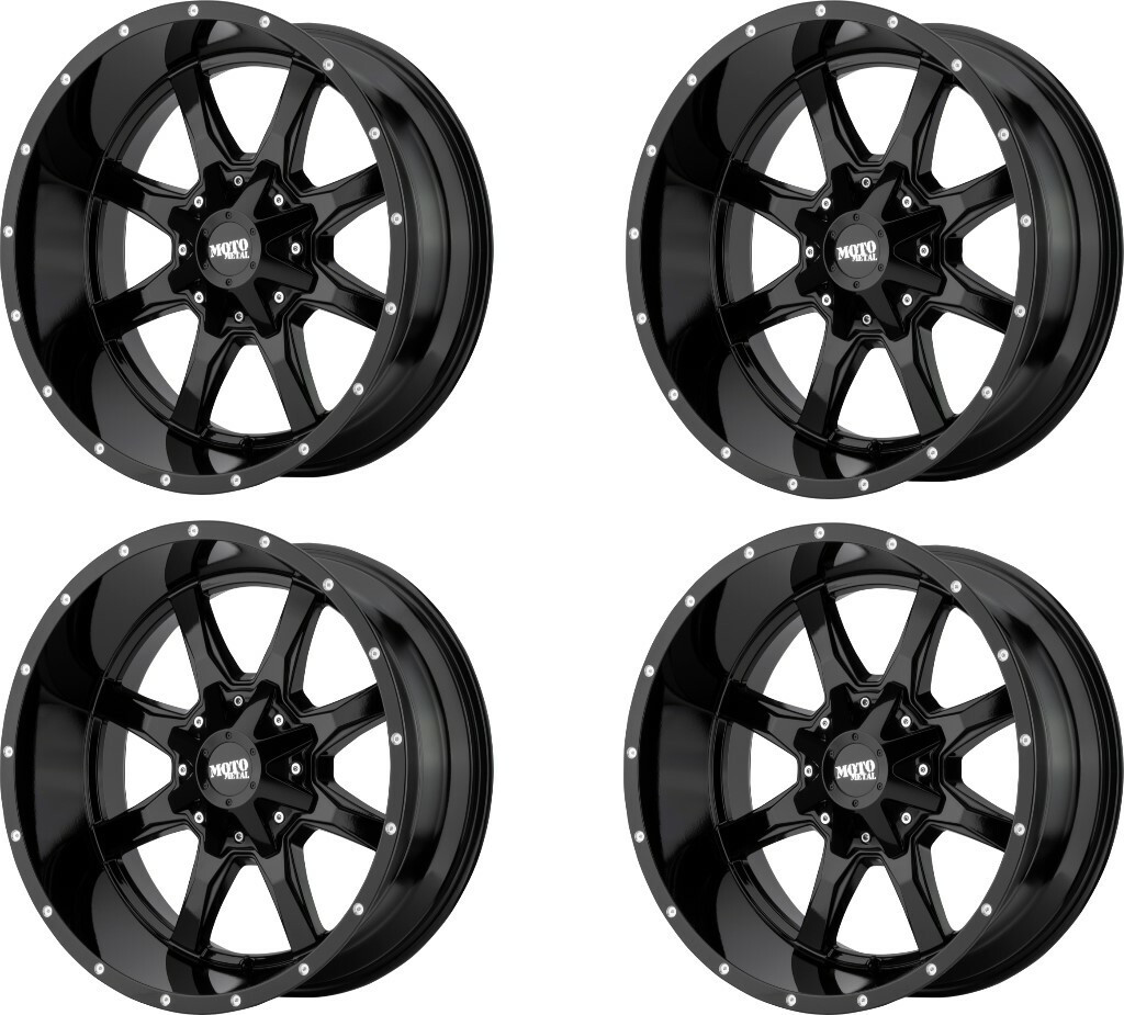 Set 4 Moto Metal MO970 20x10 6x135 6x5.5 Gloss Black Milled Lip Wheels 20" -24mm
