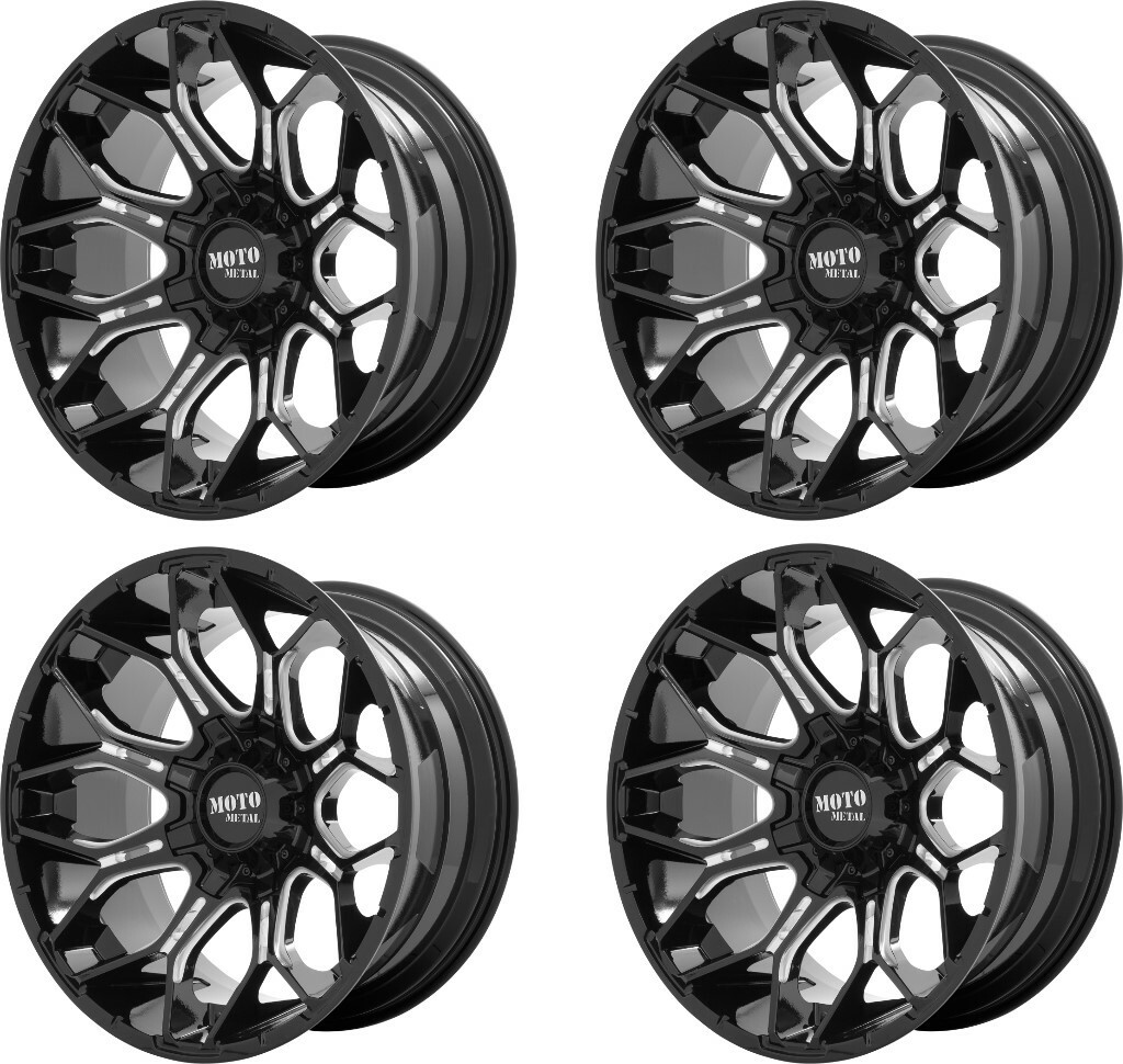 Set 4 20" Moto Metal MO808 Sniper 20x9 6x135 6x5.5 Gloss Black Milled Wheels 0mm