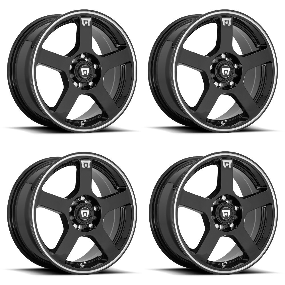Set 4 18" Motegi MR116 FS5 18x8 5x4.25 5x4.5 Black Machined Flange Wheels 45mm