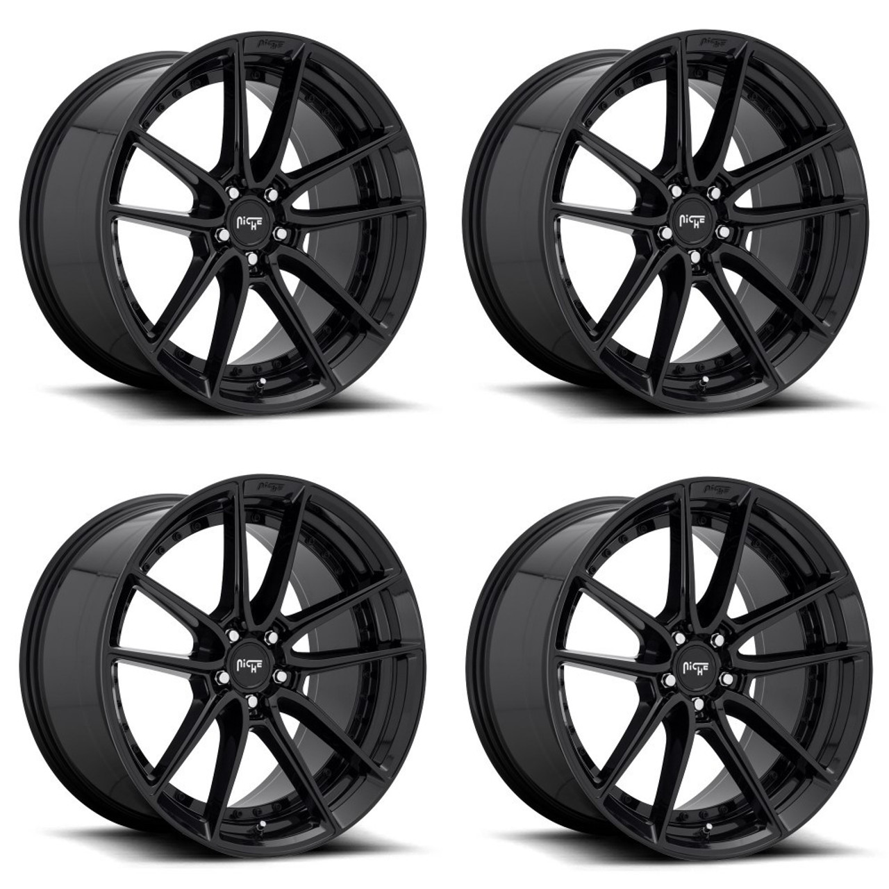 Set 4 Niche M223 DFS 18x8 5x112 Gloss Black Wheels 18" 42mm Rims