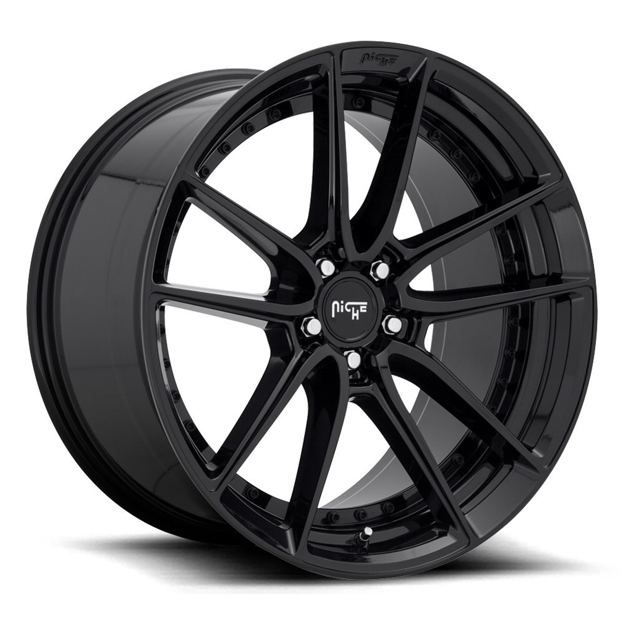 Set 4 Niche M223 DFS 18x8 5x112 Gloss Black Wheels 18" 42mm Rims