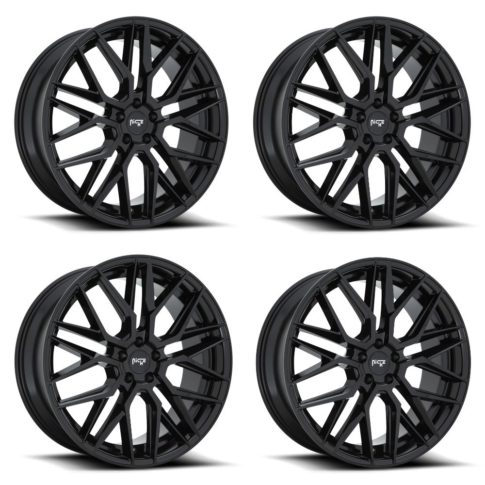 Set 4 19" Niche 1PC M224 Gamma 19x8.5 Gloss Black 5x112 Wheels 42mm Rims