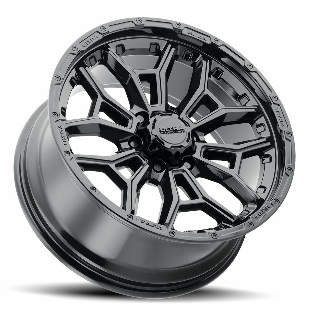 Set 4 17" Ultra 126BK Warmonger 6 Gloss Black Clear Coat 17x9 Wheels 6x5.5 12mm