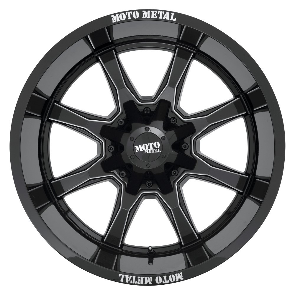 Set 4 20x10 5x5.5 5x150 Black Milled Spoke Logo On Wheels Moto Metal MO970 -18mm