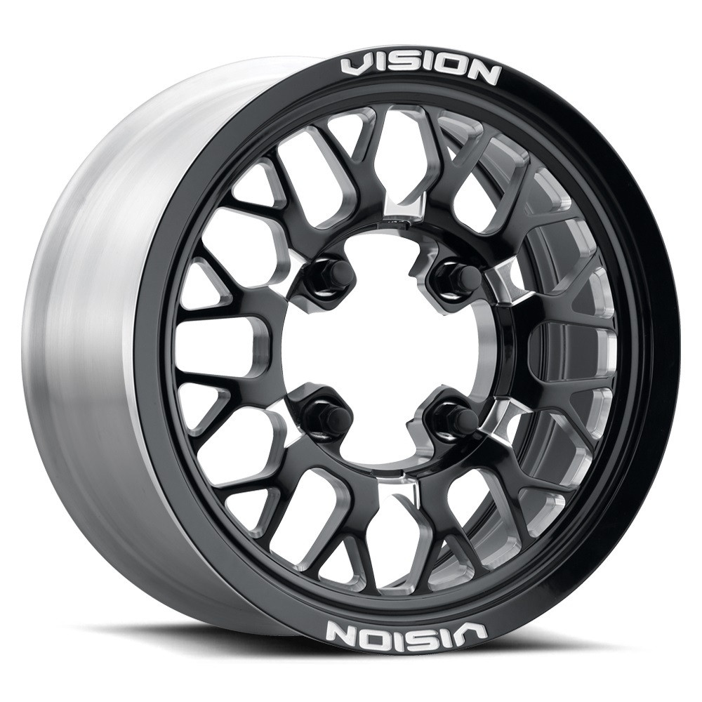 15" Vision 346 Storm UTV Gloss Black Milled Spoke 15x6 Wheel 4x156 50.6mm Rim