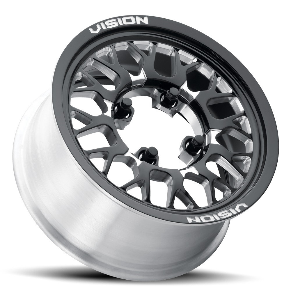 15" Vision 346 Storm UTV Gloss Black Milled Spoke 15x6 Wheel 4x156 50.6mm Rim