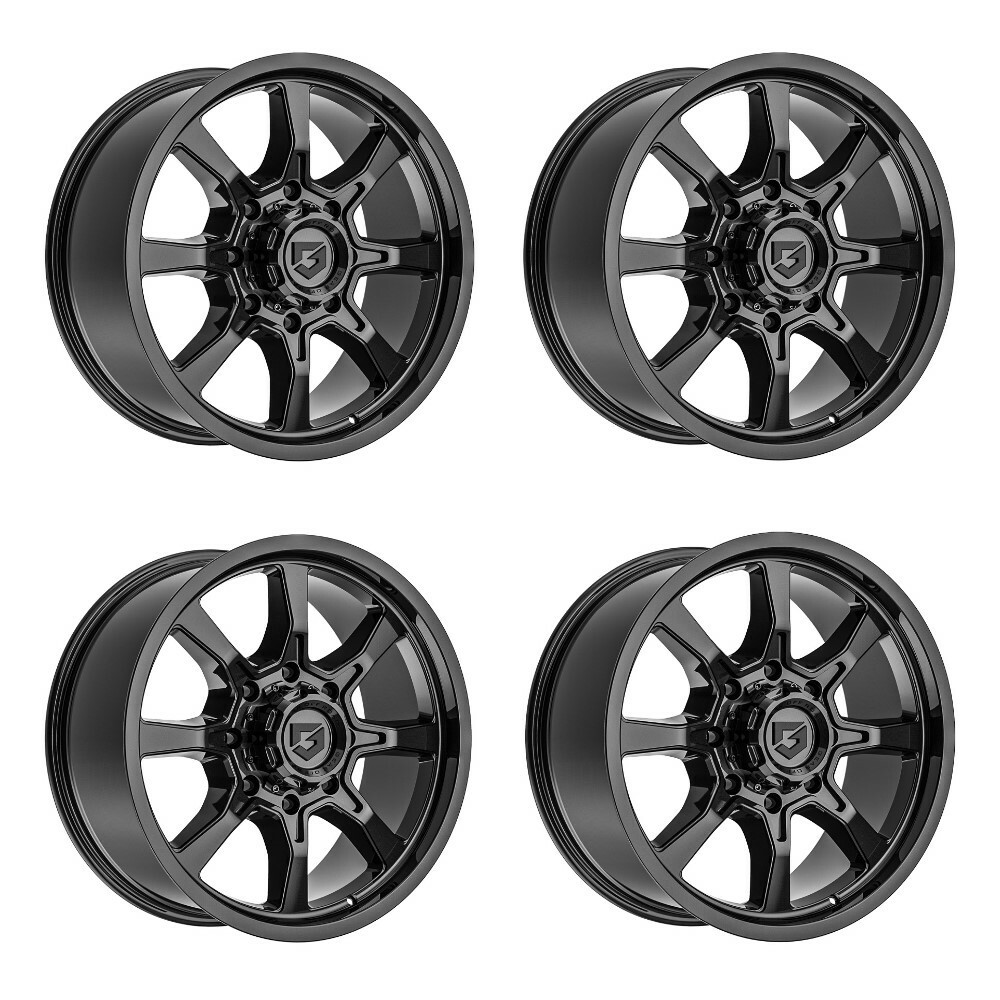 Set 4 17" Gear Off Road Glock 772B Gloss Black 17x9 Wheels 5x135 5x5.5 00mm Rims