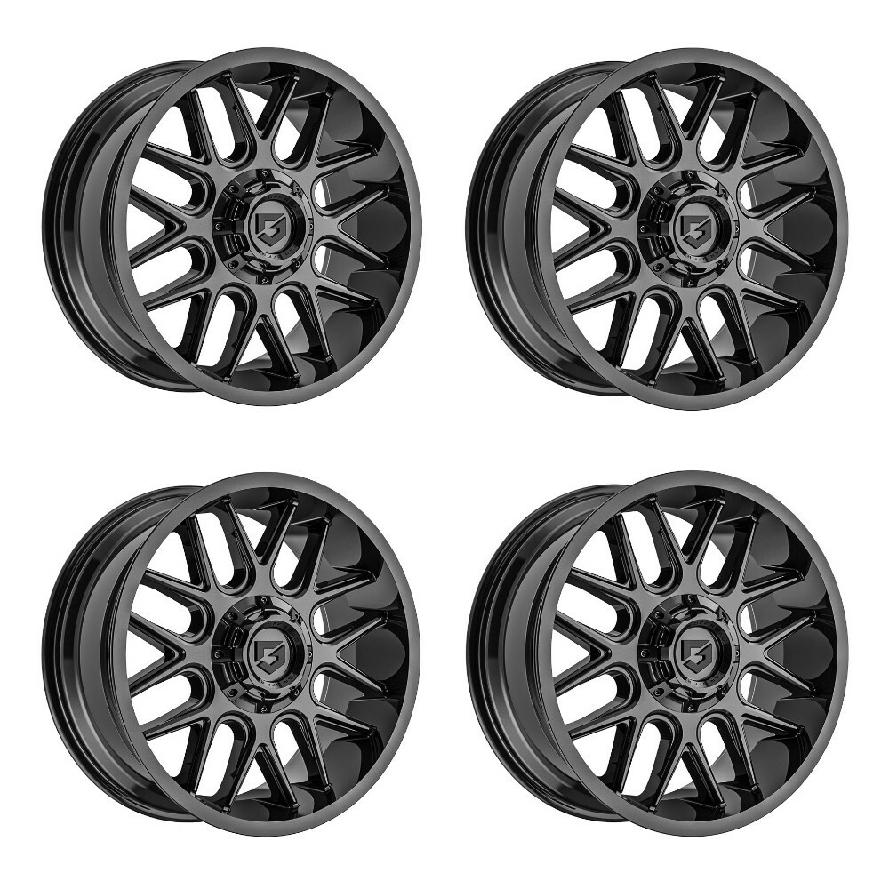 Set 4 20" Gear Off Road Magnus 771B Gloss Black 20x9 Wheels 8x170 18mm For Ford