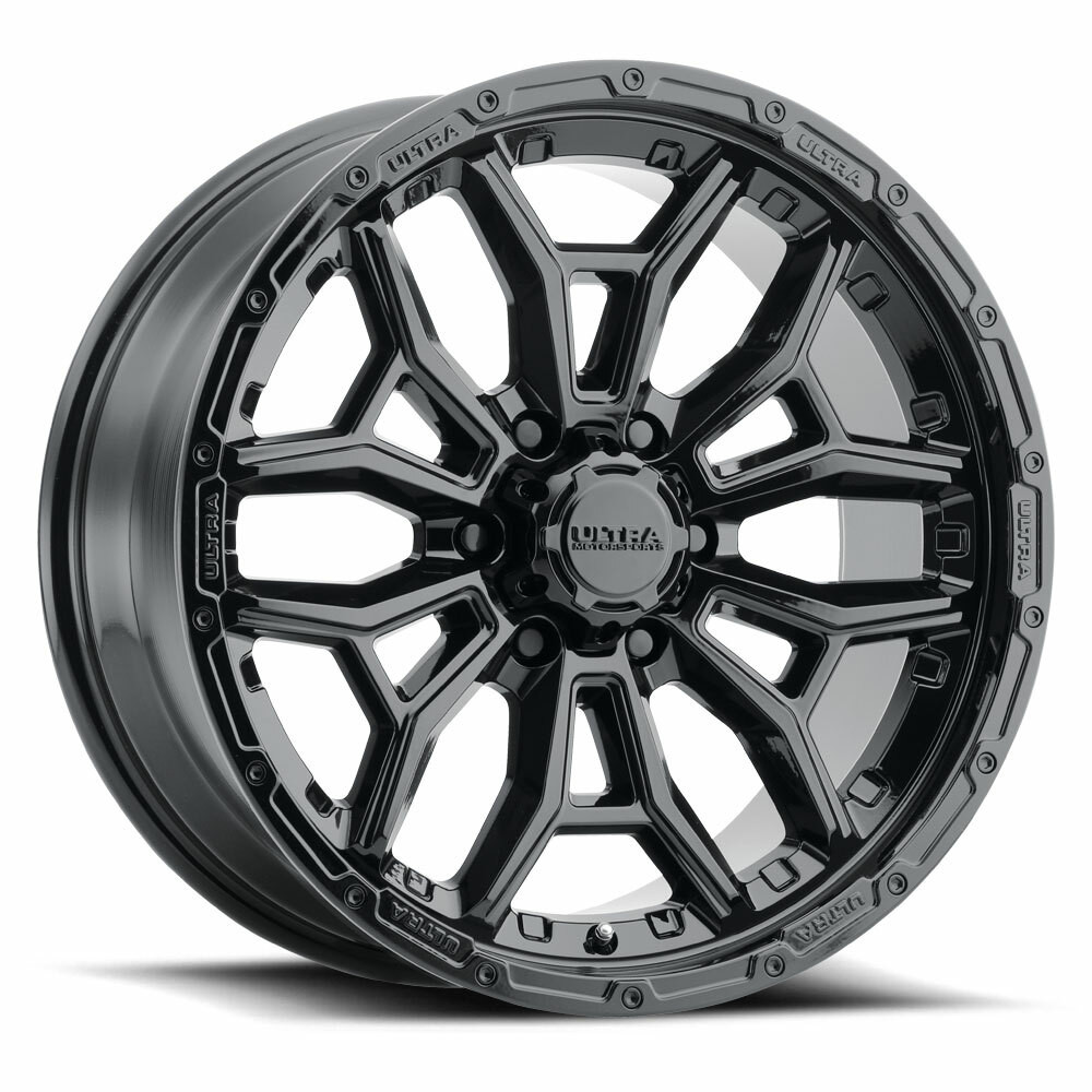 17" Ultra 126BK Warmonger 6 Gloss Black Clear Coat 17x9 Wheel 6x135 18mm Rim