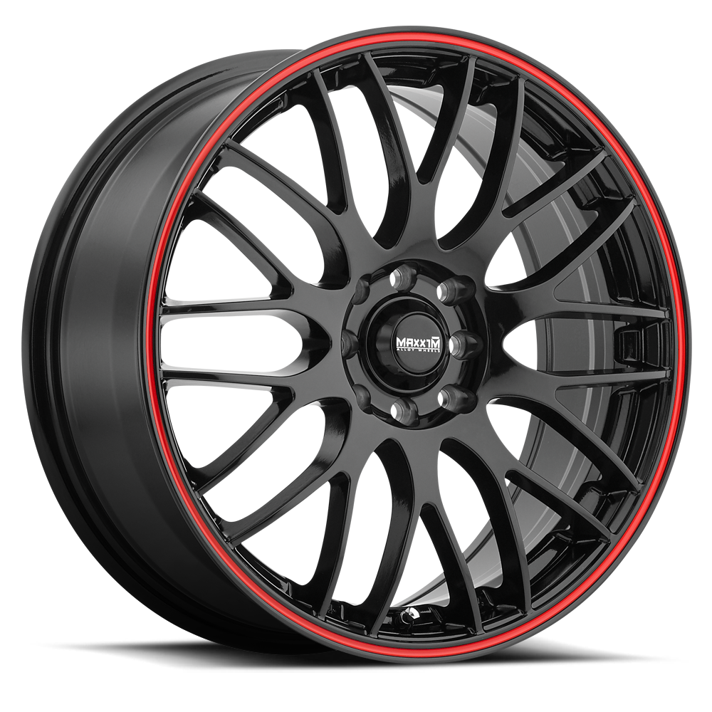 Set 4 17" Maxxim 42B Maze Gloss Black Red Racing Stripe 17x7 5x100 5x4.5 40mm