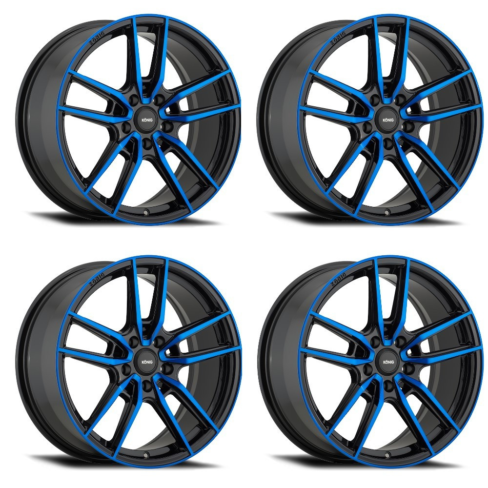 Set 4 18" Konig 55BB Myth gloss black with blue tinted clear-coat 18x8 Wheels 5x108 +43mm