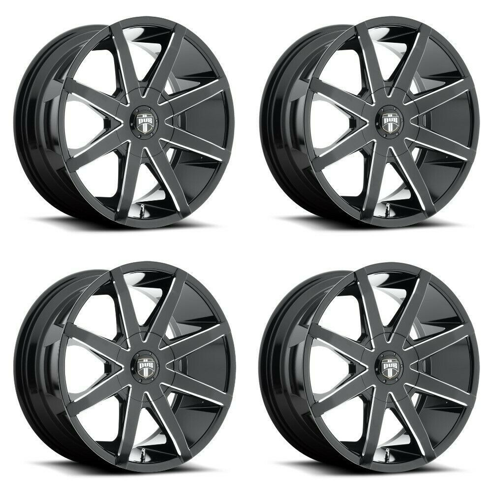 Set 4 DUB S109 Push 22x9.5 5x4.5 5x120 Gloss Black Milled Wheels 22" 32mm