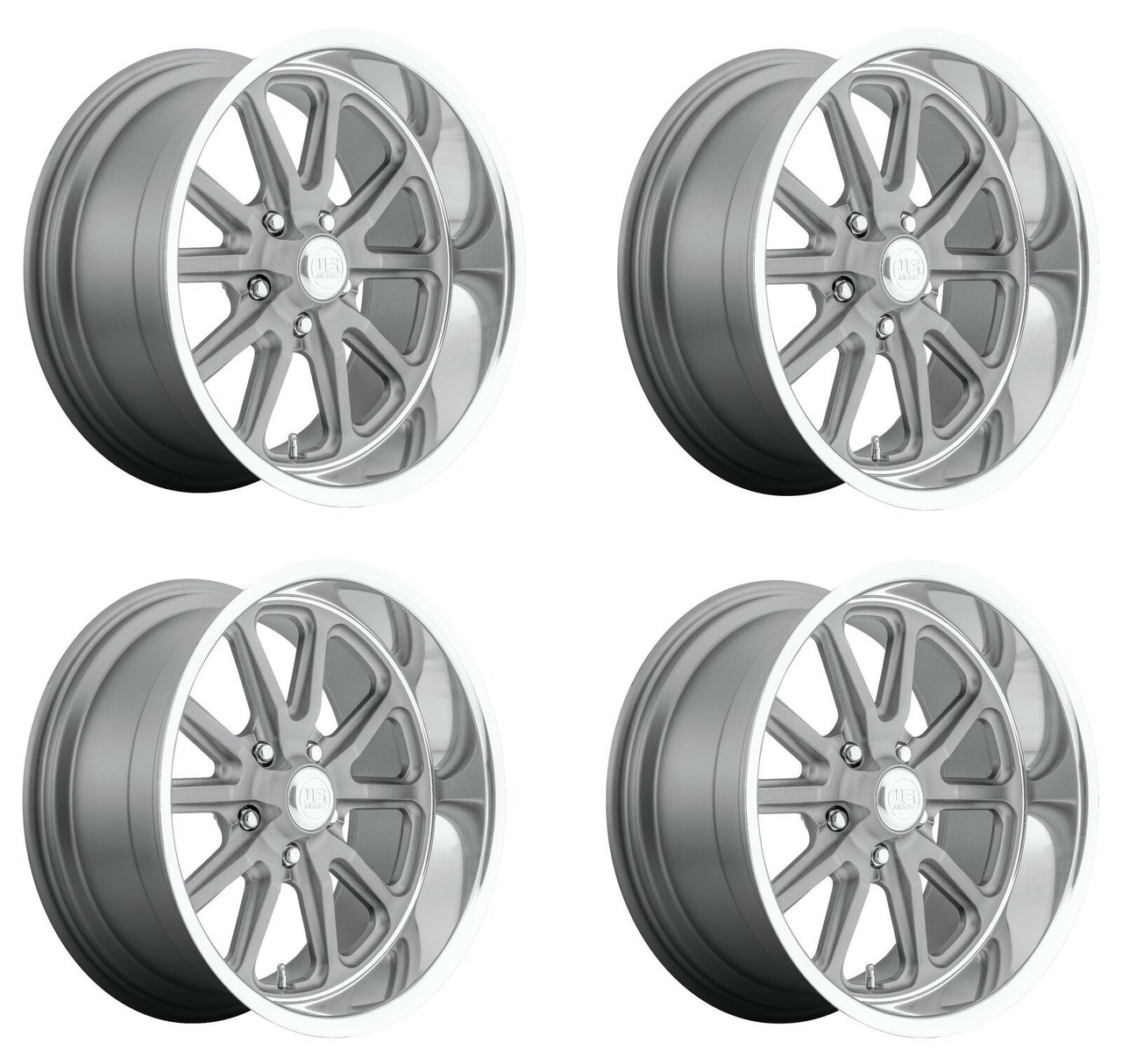 Set 4 22" US Mag U111 Rambler 22x9 5x5 Matte Gunmetal Machined Wheels 1mm Rims