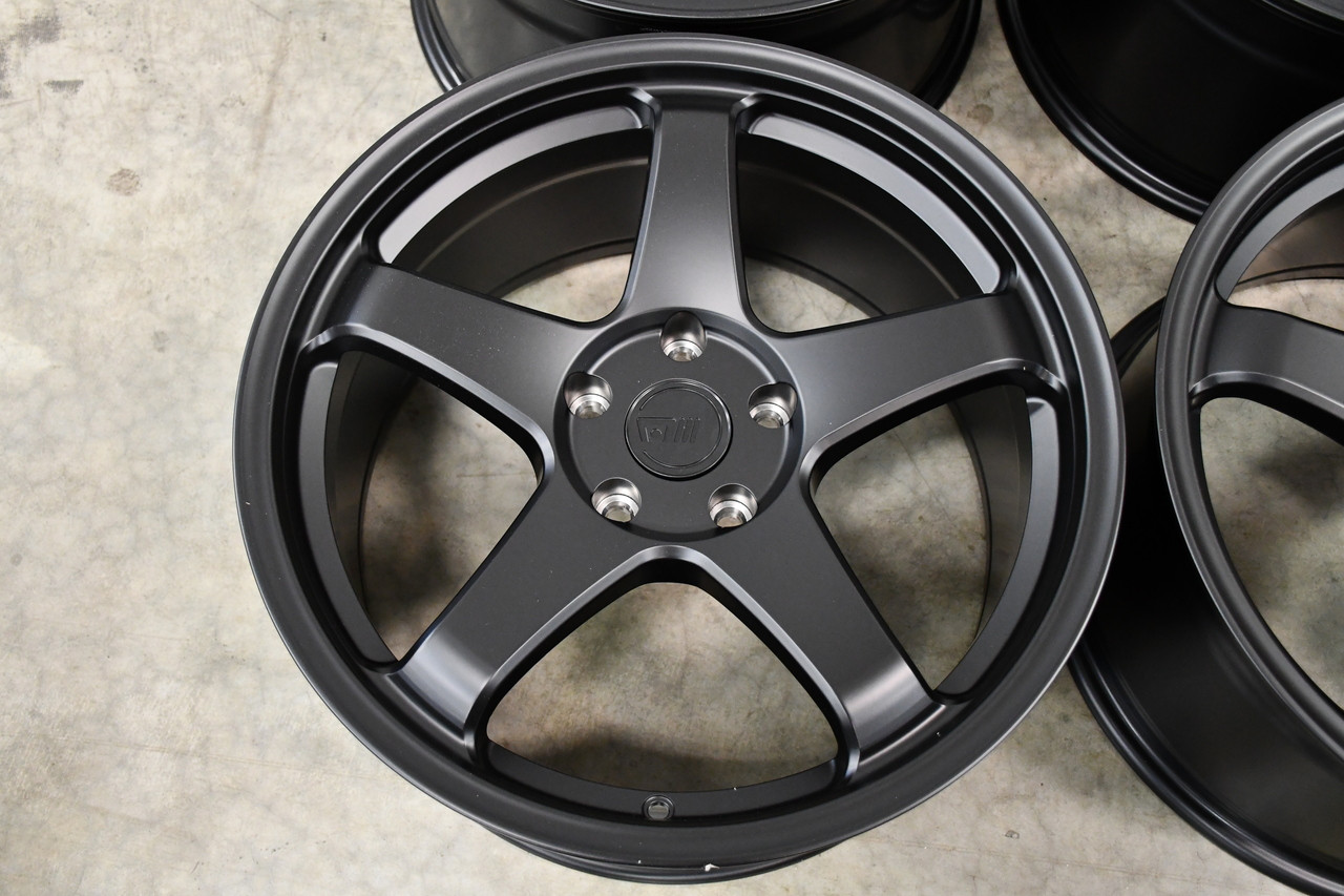 Set 4 18" Motegi MR151 CS5 18x9.5 5x4.5 40mm Wheels Satin Black Rims