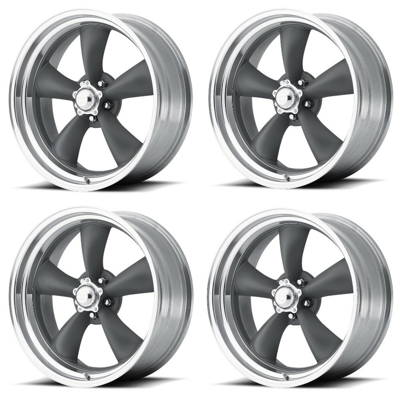 Set 4 American Racing Vintage VN215 Classic Torq Thrust II 17x8 5x5 Gray 14mm