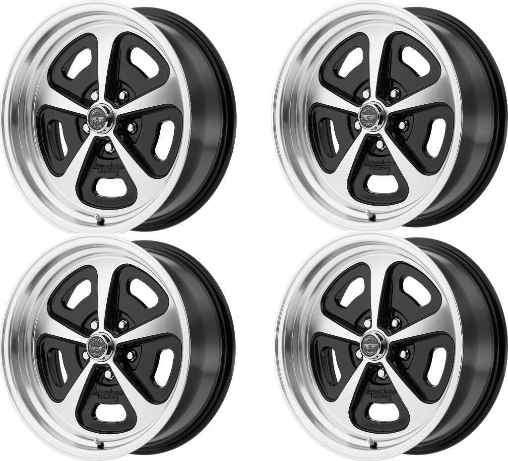 Set 4 American Racing Vintage VN501 500 Mono Castx8 5x4.75 Black Machine Wheels"