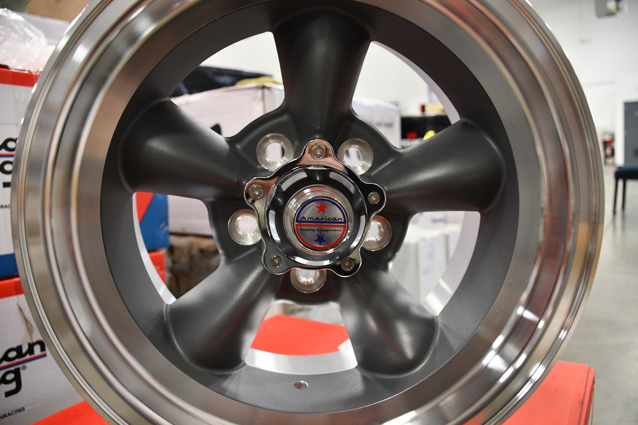 Set 4 American Racing Vintage VN105 Torq Thrust D 15x8.5 5x5 Gray Machine -25mm