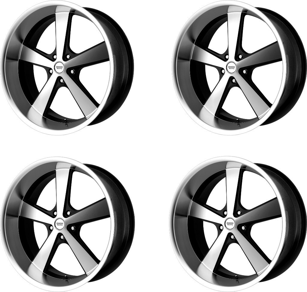 Set 4 American Racing Vintage VN701 Nova 22x11 5x5 Black Machine Wheels 22" 18mm
