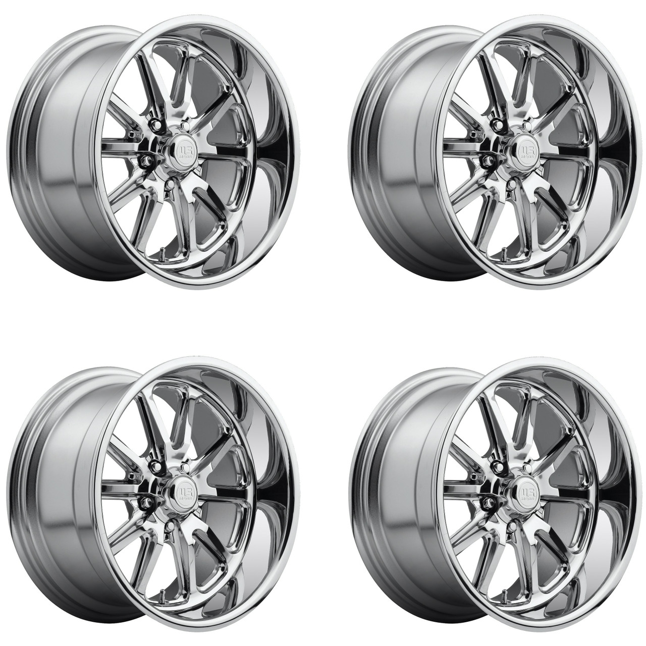 Set 4 US Mag U110 Rambler 15x7 5x4.75 Chrome Plated Wheels 15" 1mm Rims