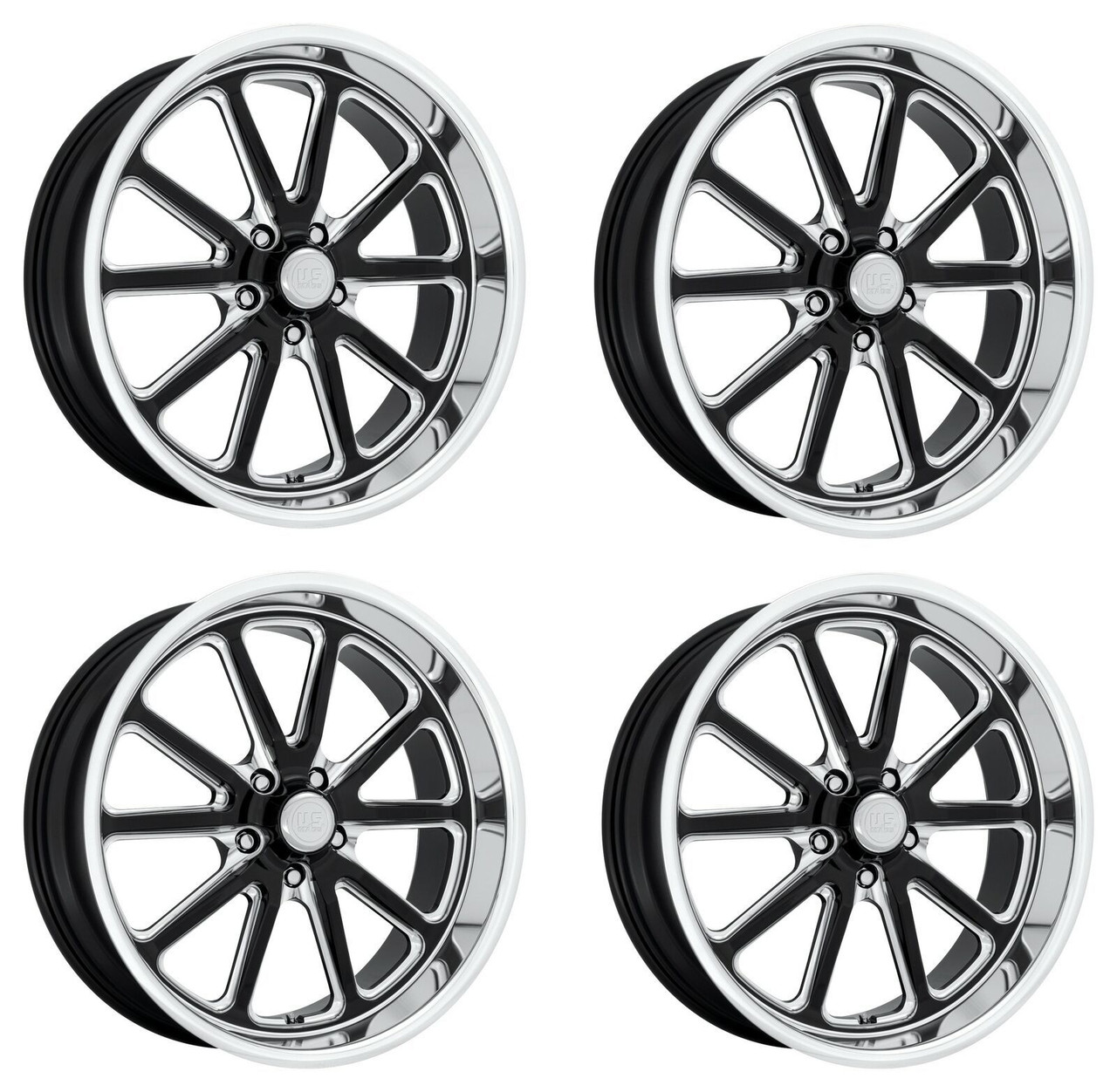 Set 4 US Mag U117 Rambler 18x9.5 5x4.75 Gloss Black Milled Wheels 18" 1mm