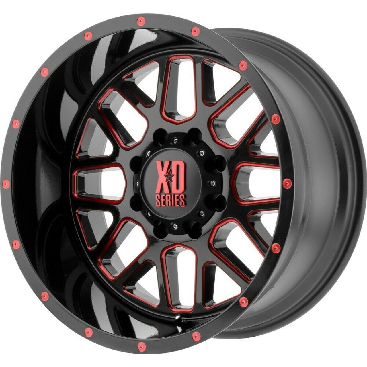 Set 4 XD XD820 Grenade 20x10 5x5  Black Milled Red Clear Coat Wheels 20" -24mm