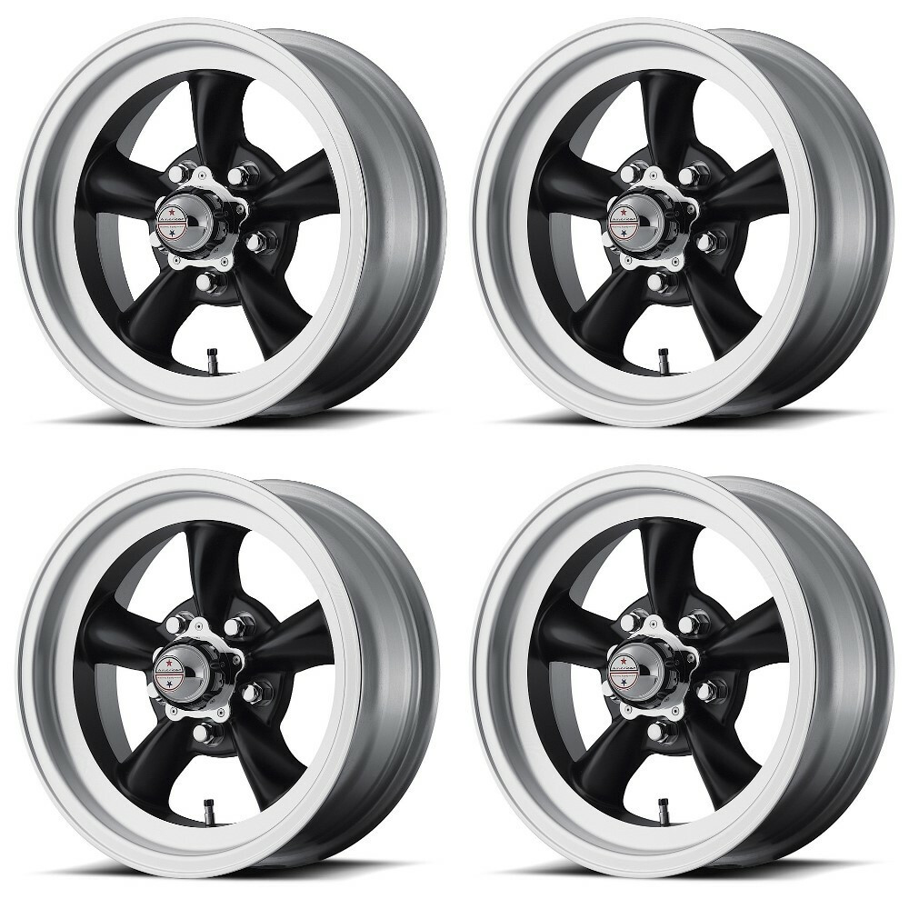 Set 4 American Racing Vintage VN105 Torq Thrust D 15x4.5 5x4.5 Black Rims -15mm