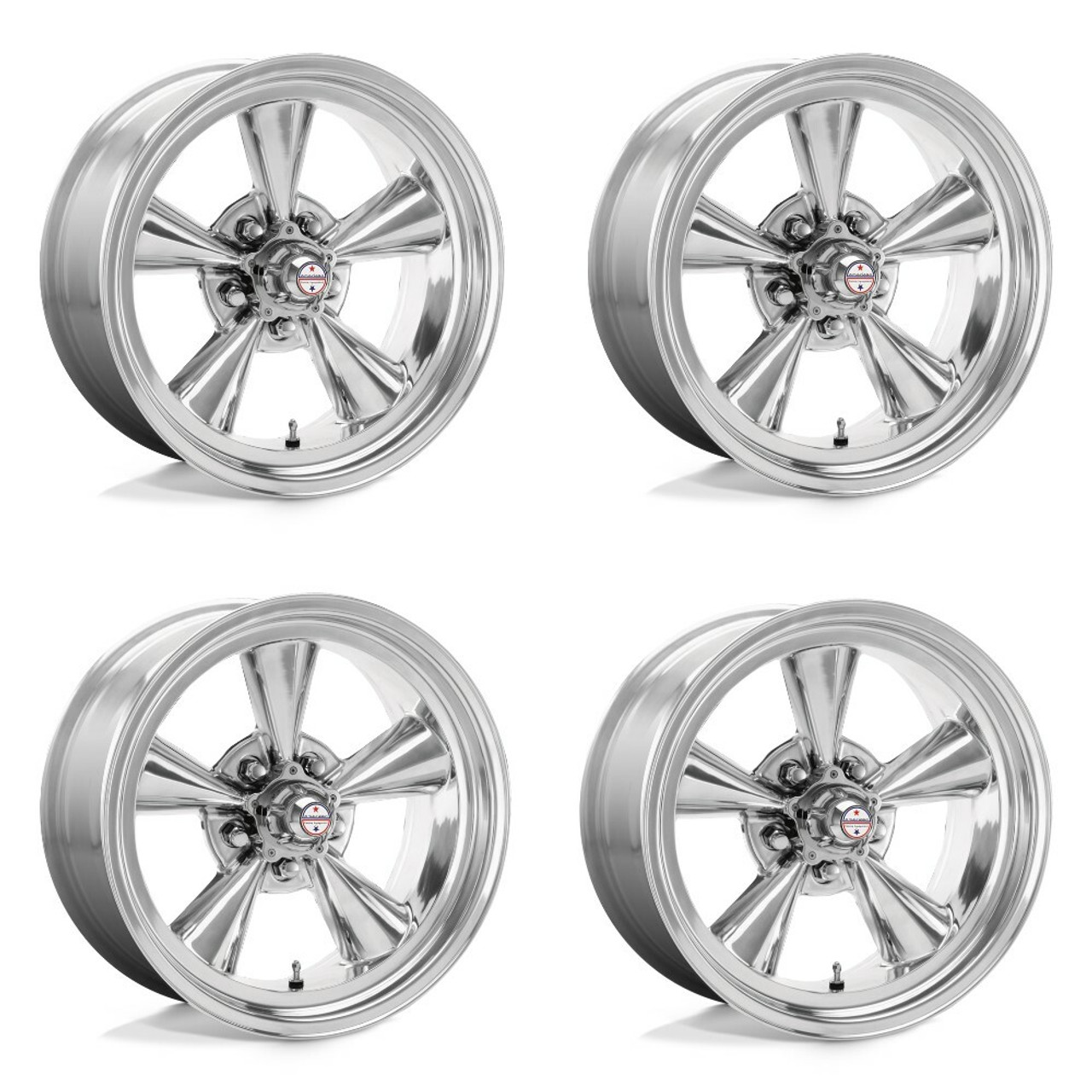 Set 4 15" American Racing Vintage VN109 TT O 15x5 5x4.75 -6mm Polished Wheels