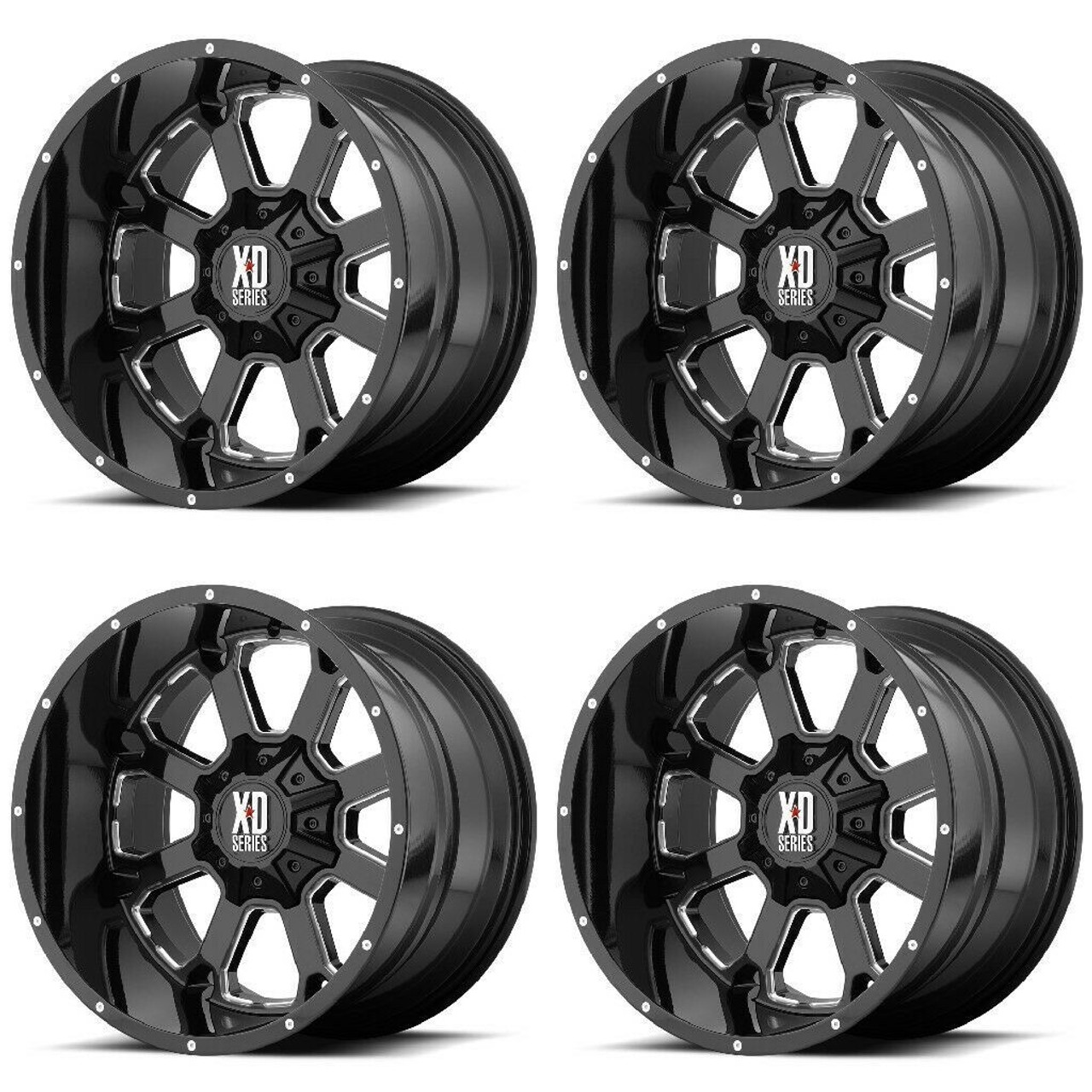 Set 4 XD XD825 Buck 25 20x9 8x6.5 Gloss Black Milled Wheels 20" 0mm Rims