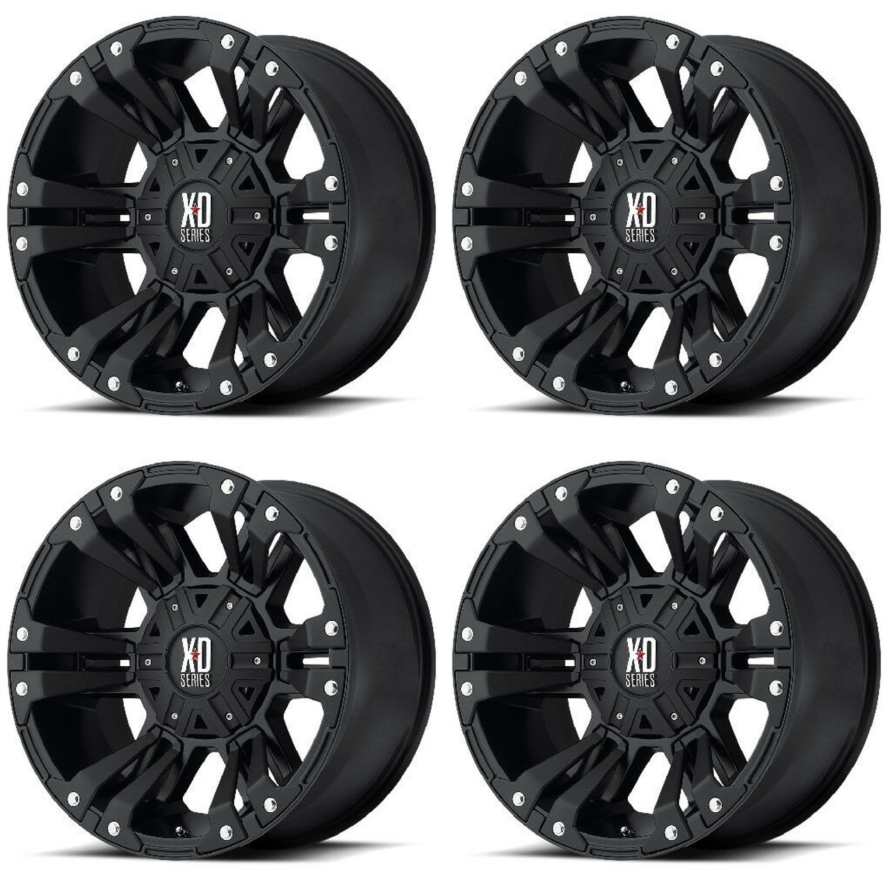 Set 4 XD XD822 Monster II 20x9 6x135 6x5.5 Matte Black Wheels 20" 0mm Rims