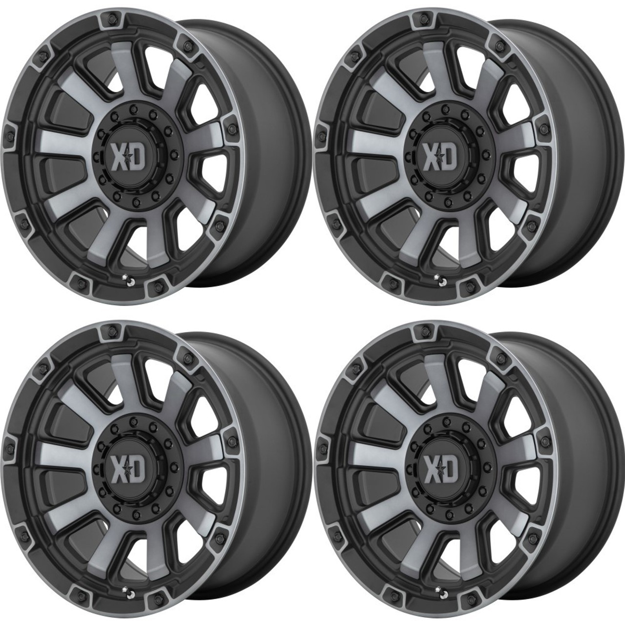 Set 4 XD XD852 Gauntlet 20x10 8x6.5 Satin Black With Gray Tint Wheels 20" -18mm Set 4 XD XD852 Gauntlet 20x10 8x6.5 Satin Black With Gray Tint Wheels 20" -18mm