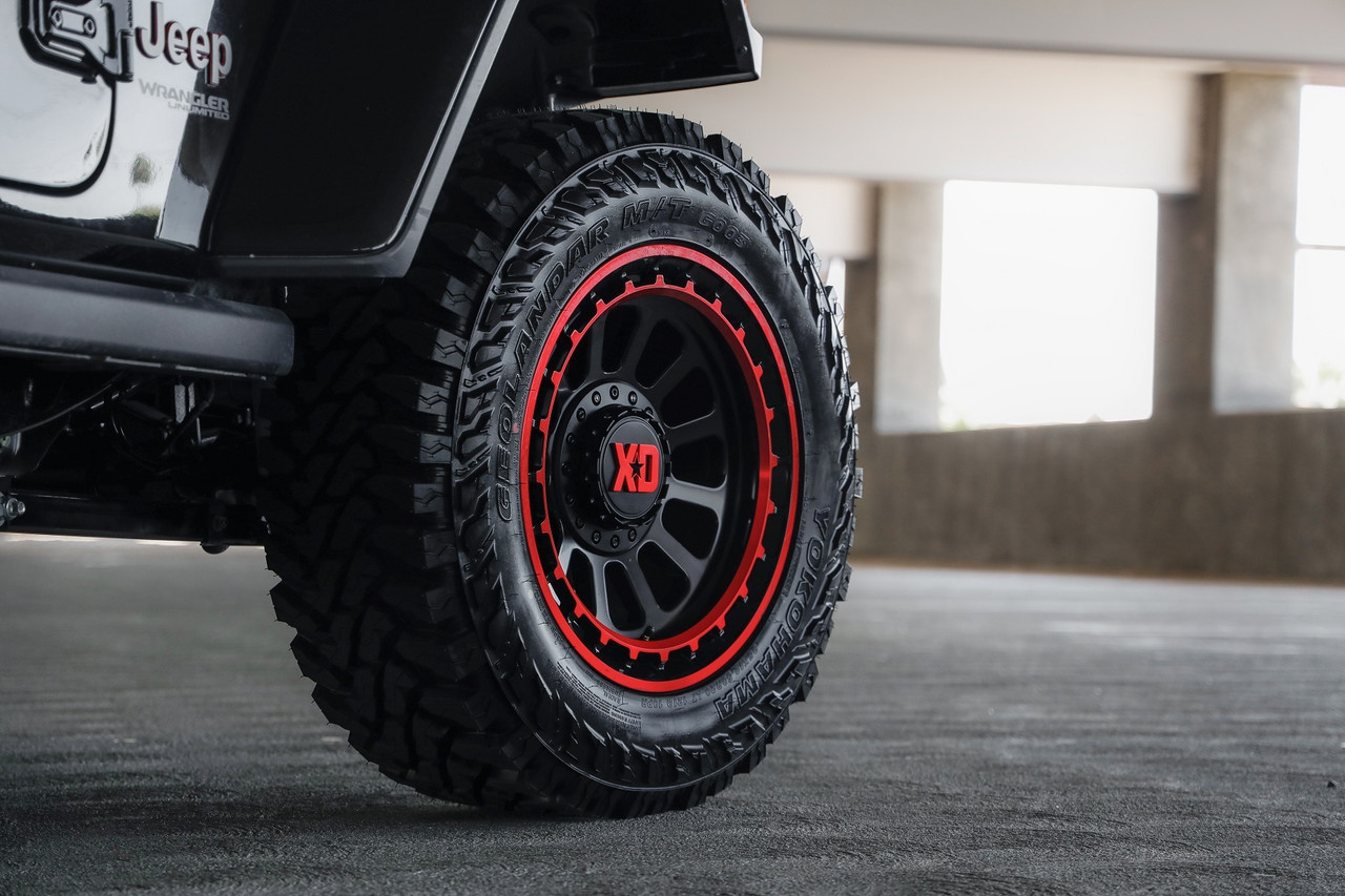 Set 4 XD XD856 Omega 20x10 6x135 6x5.5 Satin Black Machine Red Tint Wheels -18mm