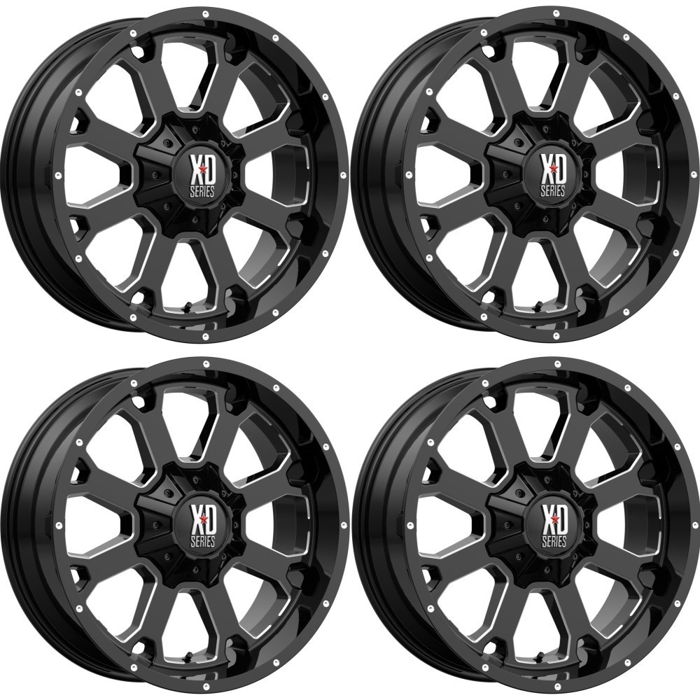 Set 4 XD XD825 Buck 25 20x9 5x5 5x5.5 Gloss Black Milled Wheels 20" 0mm Rims
