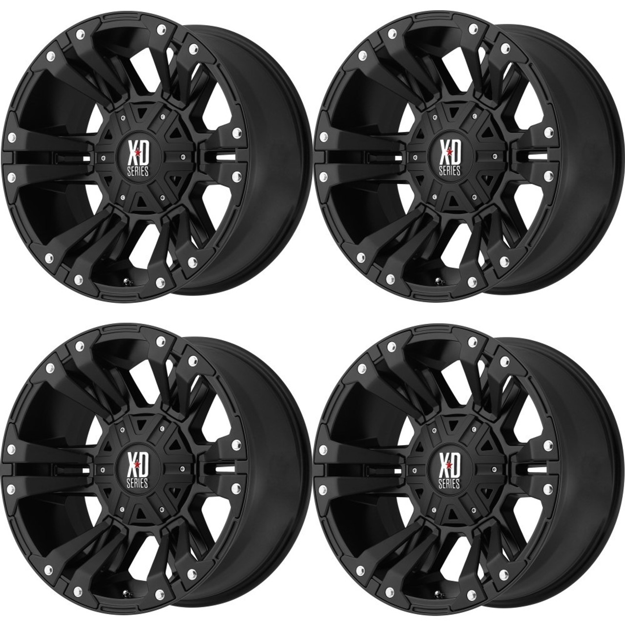 Set 4 XD XD822 Monster II 18x9 5x5 5x5.5 Matte Black Wheels 18" 18mm Rims